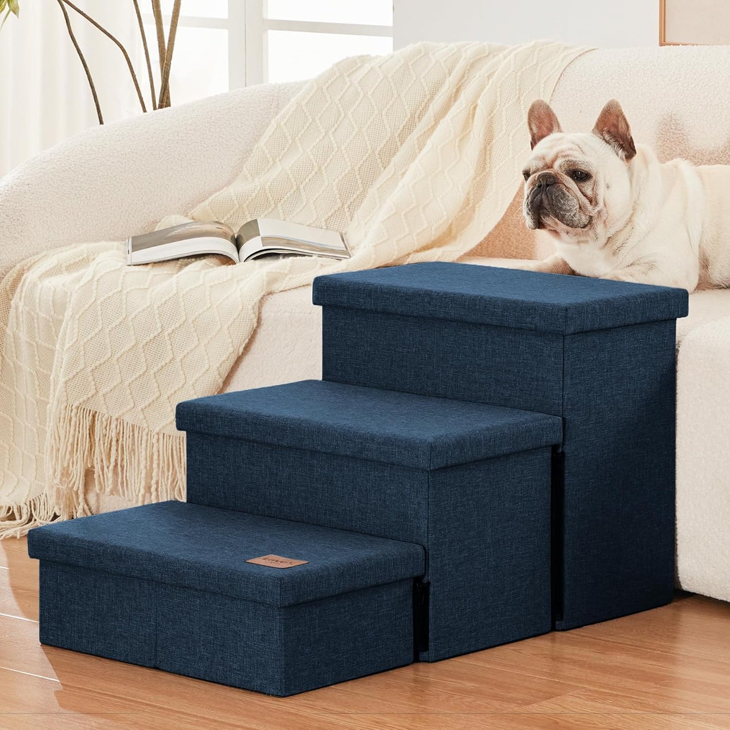 Love's cabin Dog Stairs with Storage 13" H, Foldable Pet Stairs for Small Medium or Large Dogs, Cat Puppy Steps Ramp with Zip up to 150 lbs, Solid Grey, 2 Steps