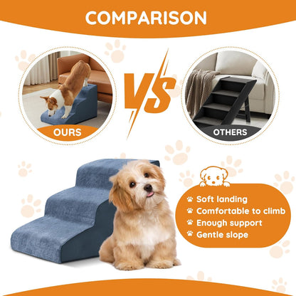 Dogs Steps for Bed, Dog Stairs for Small Dogs, 2-Step Dog Ramp for Bed, Couch, Sofa, and Chairs, Non-Slip Bottom Design, Cat Scratching, High Density Foam Portable Pet Step, Indoor, Grey