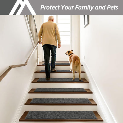 COSY HOMEER Edging Stair Treads Non-Slip Carpet Mat 28inX9in Indoor Stair Runners for Wooden Steps, Edging Stair Rugs for Kids and Dogs, 100% Polyester TPE Backing (7pc, Beige)