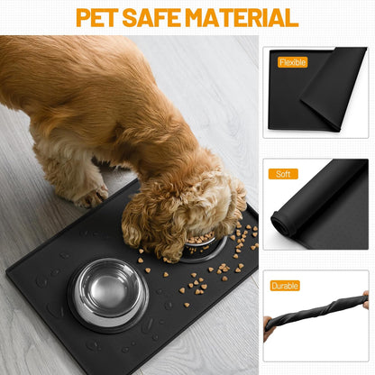 Hubulk Dog Feeding Mat,100% Waterproof Food Grade Silicone Pet Food and Water Bowl Placemat,Dishwasher, High Raised Edge to Prevent Spills,Nonslip Tray to Stop Messes on Floor (19"x12"x0.5", Grey)