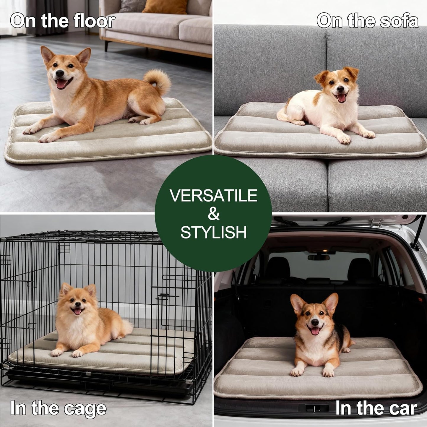 Dog Bed Mat, Reversible Crate Pad & Cute Dog Bed - Machine Washable Kennel Mat with Ultra Soft for Small Dogs (Cool/Warm), 24" x 18", Grey&Star