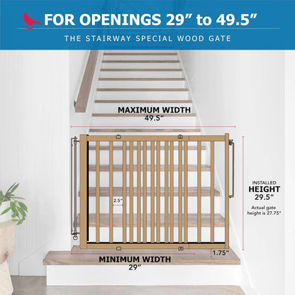 Cardinal Gates SS30 Stairway Special Baby Gate for Top of Stairs - Adjustable Indoor Dog Gate - Wooden Safety Gate for Kids & Pets - Can be Installed at Angles - 29.5 to 49 Inches Wide - Wood