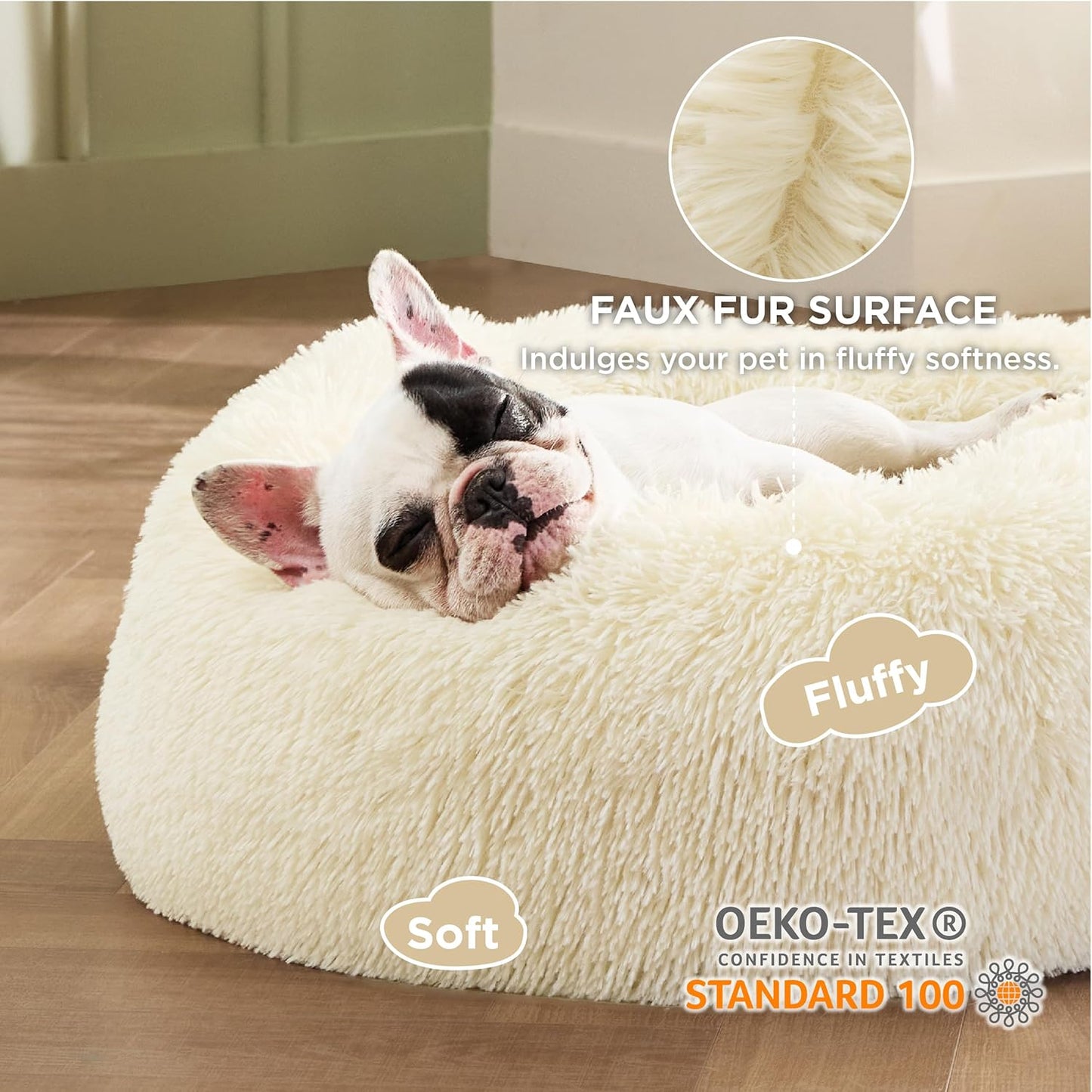 Bedsure Calming Dog Bed Medium Size Dog - Donut Washable Medium Pet Bed, 30 inches Anti-Slip Round Fluffy Plush Faux Fur Cat Bed, Fits up to 45 lbs Pets, Camel