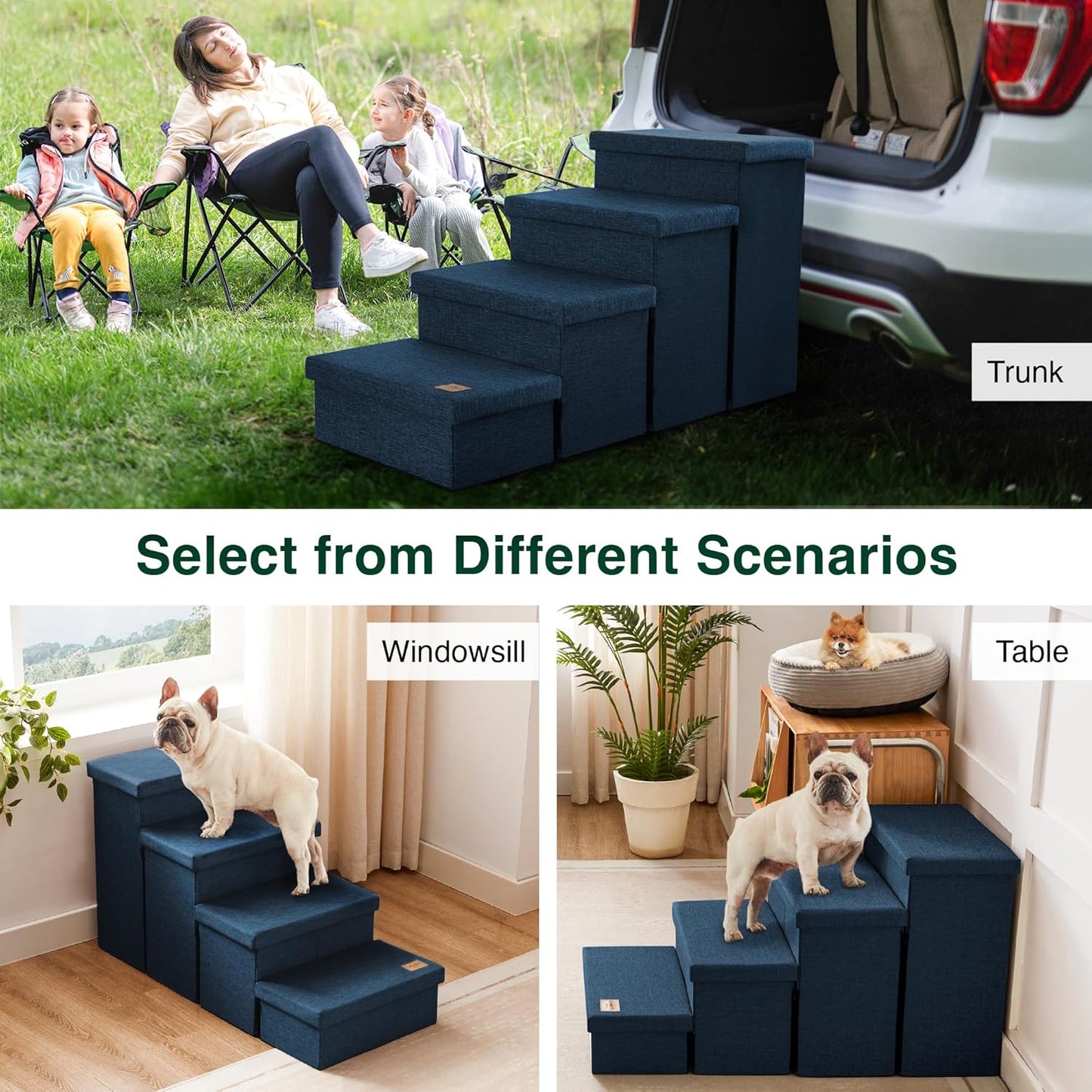 Love's cabin Dog Stairs with Storage 13" H, Foldable Pet Stairs for Small Medium or Large Dogs, Cat Puppy Steps Ramp with Zip up to 150 lbs, Solid Grey, 2 Steps
