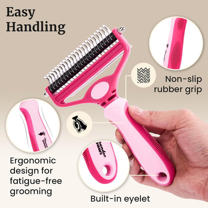 Best Professional De-Shedding Tool and Pet Grooming Brush, D-Shedz for Breeds of Dogs, Cats with Short or Long Hair, Small, Medium and Large (Pink)