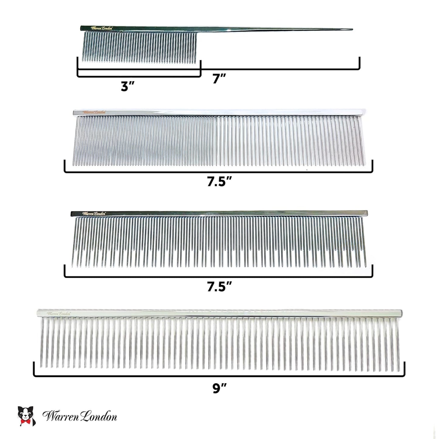 Warren London Cool Cat Greyhound Style Comb – 7.5" Professional Copper Cat Grooming Comb with Fine & Coarse Teeth, Rounded Pins for Detangling/Sensitive Skin, Deshedding & Dematting