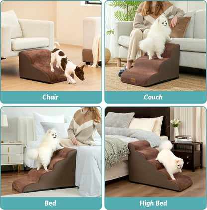 COZY KISS Extra Wide Dog Stairs with Tunnel, Foam Detachable Large Dog Step for Small Pet, Puppy or Cats, Medium Pet Ramp for High Bed, Couch, Sofa or Car, 19.7x33x22.4 inch, 5 Step, Beige