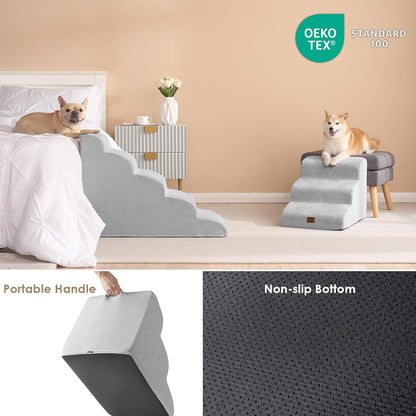 EHEYCIGA Curved Dog Stairs Ramp for High Beds 19.7" H, 4-Step Dog Steps for Small Dogs and Cats, Pet Stairs for High Bed Climbing, Non-Slip Balanced Pet Step Indoor, Grey