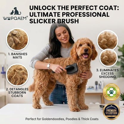 WPQAEM Dog Slicker Brush Set for Detangling & Shedding, Deep Grooming Kit for Thick, Curly & Double Coats (Goldendoodle, German Shepherd), Includes Metal Comb, Cleaning Tool & Bath Brush