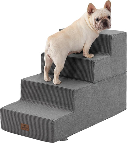 Joydeco Dog Stairs for Bed 15" H, 3-Step Pet Steps for Small Dogs and Cats, Dog Steps for High Bed, Non-Slip Balanced Ramp Indoor Pet Stairs, Beige