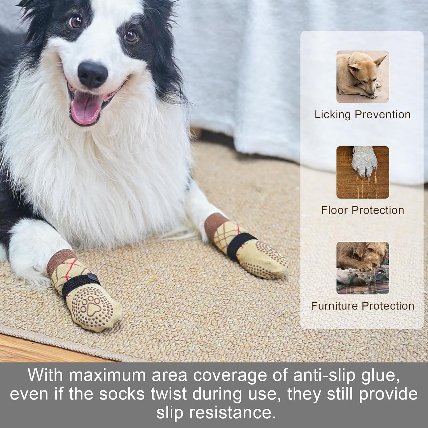 BEAUTYZOO Dog Socks to Prevent Licking Paws -Dog Shoes for Hot Pavement & Hardwood Floors Anti Slip, Traction Control Boots & Paw Protectors with Double Side Grips for Small Medium Large Senior Dogs