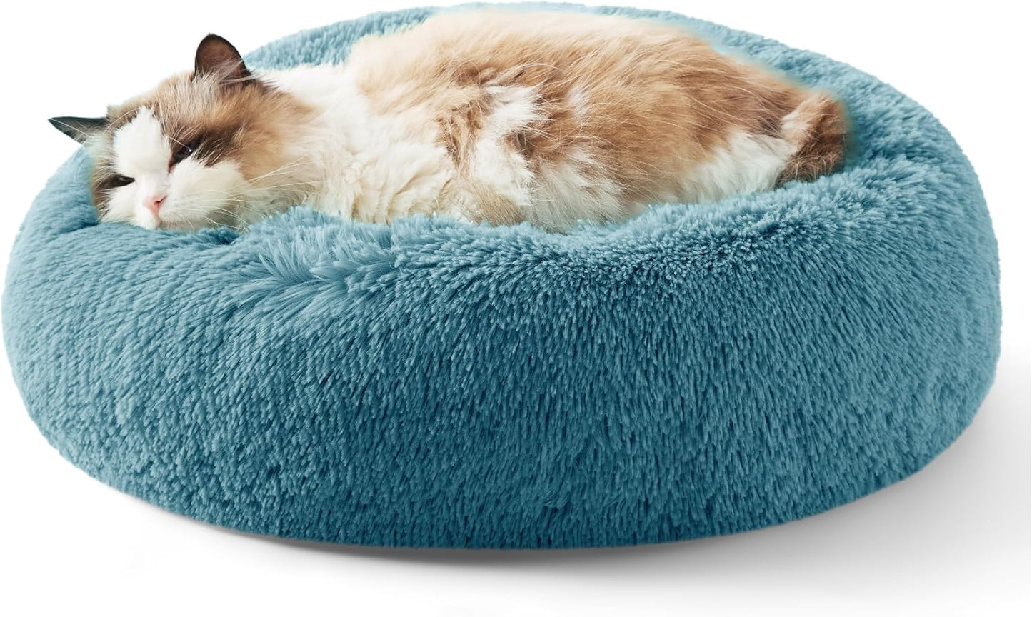 Bedsure Calming Dog Bed Medium Size Dog - Donut Washable Medium Pet Bed, 30 inches Anti-Slip Round Fluffy Plush Faux Fur Cat Bed, Fits up to 45 lbs Pets, Camel
