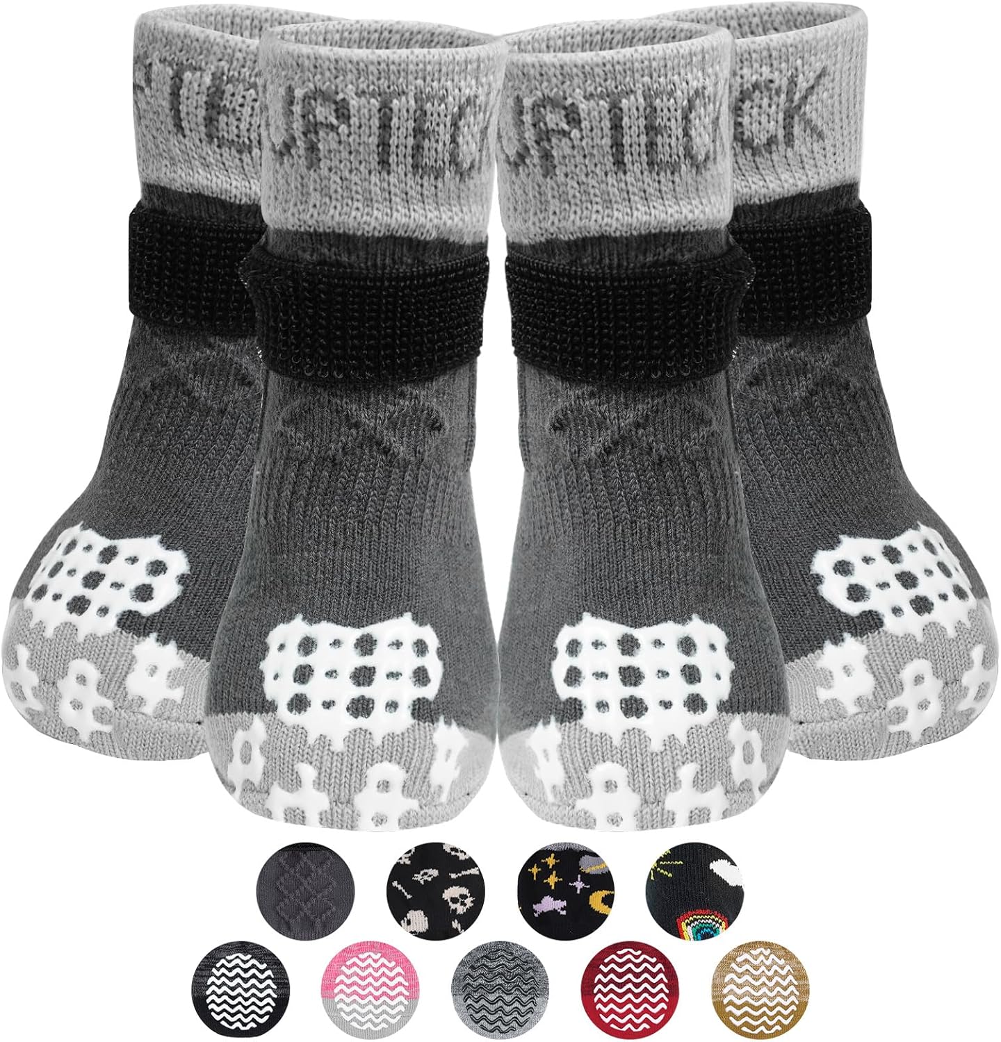 PUPTECK Anti Slip Dog Socks with Double Grippers for Hardwood Floors, Shoes for Hot/Cold Pavement, Boots & Paws Protectors to Prevent Licking, Traction Booties for Senior Small Large Dogs