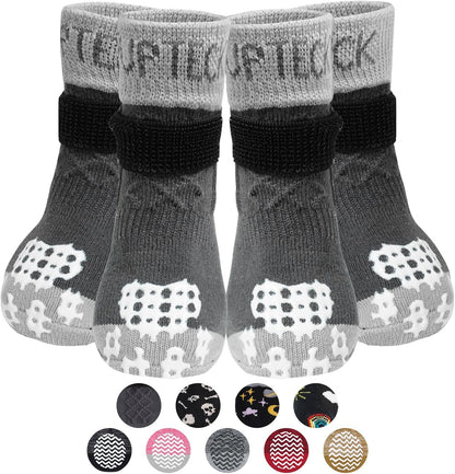 PUPTECK Anti Slip Dog Socks with Double Grippers for Hardwood Floors, Shoes for Hot/Cold Pavement, Boots & Paws Protectors to Prevent Licking, Traction Booties for Senior Small Large Dogs