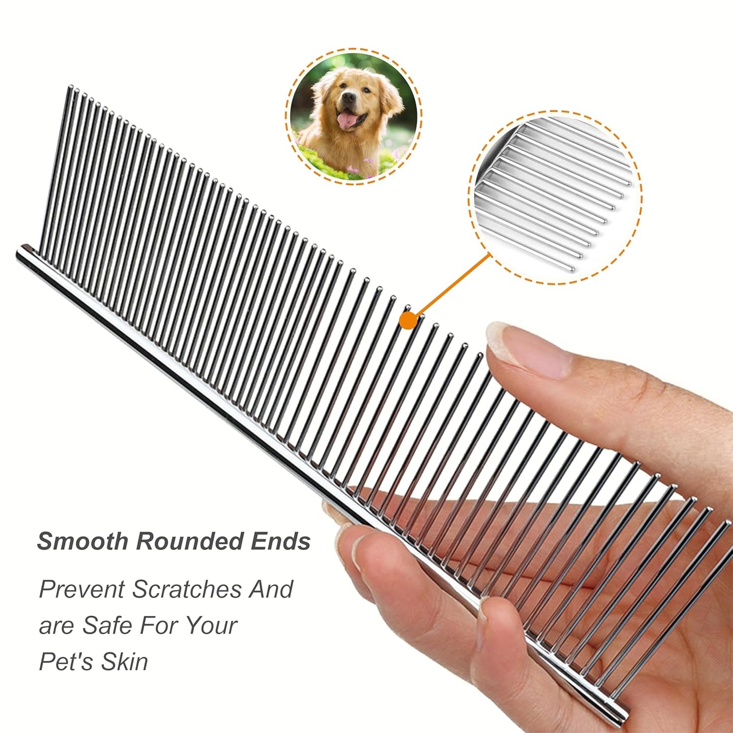 3 Pack Metal Comb For Dogs,Cat Grooming Comb,Dog Combs,Doodle Comb,Shedding Comb,For Professional Grooming Tool For Long And Short Haired Dog,Cat And Other Pets. (Large Medium Small), Metallic