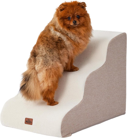 Gray Curved Dog Stairs Ramp for High Beds 28.7" H, 5-Step Dog Steps for Small Dogs and Cats, Pet Stairs for High Bed Climbing, Non-Slip Balanced Pet Step