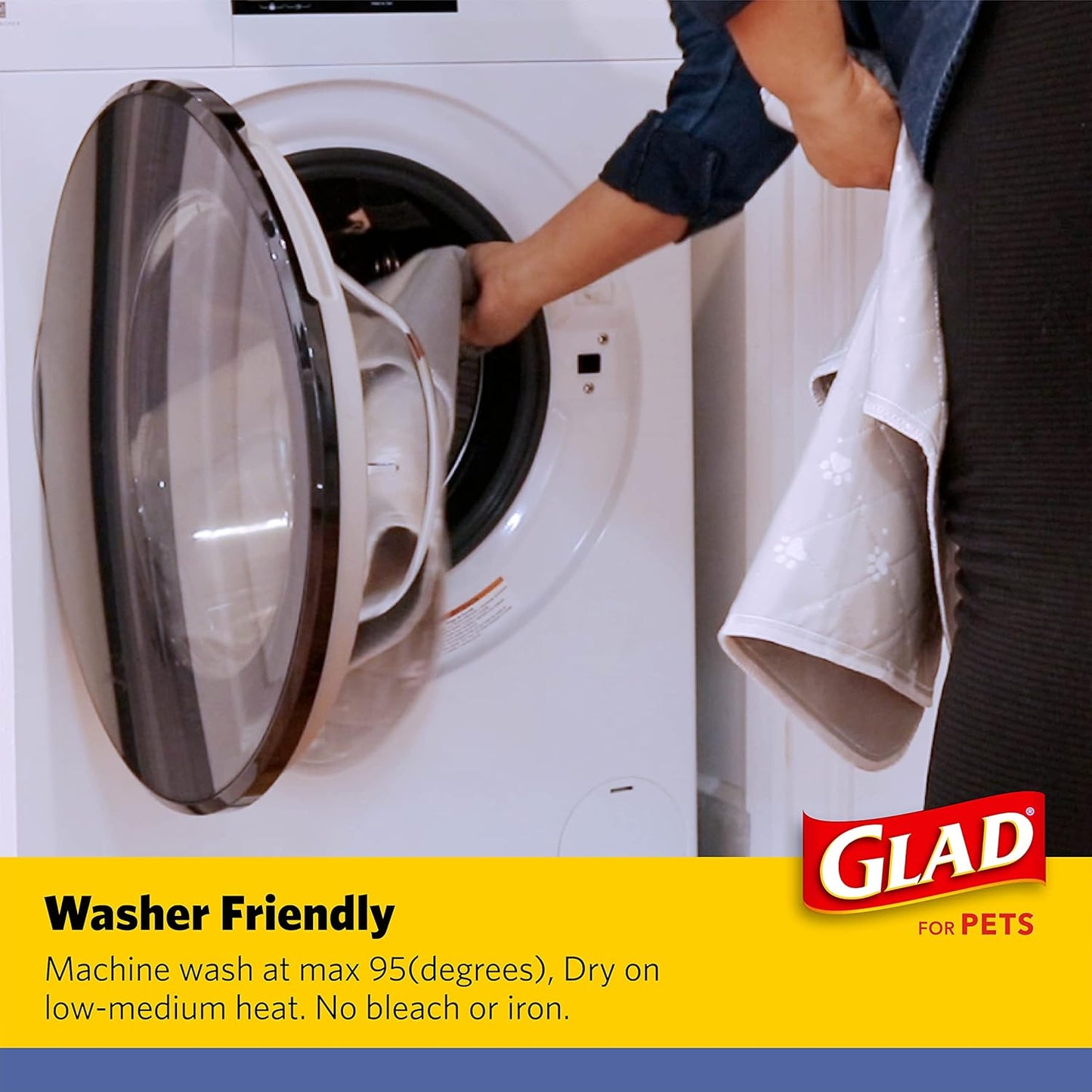 Glad for Pets Washable Dog Pee Pads, Medium, 24 x 36 Inch, 2 Count, Gray with Paw Prints, 3-Layer Leak Protection, No-Slip Vinyl Bottom, Reusable Puppy Training Pads