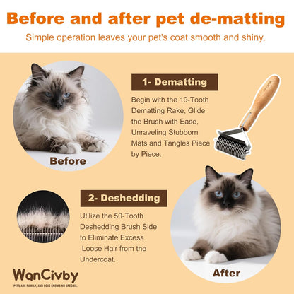 Undercoat Rake Pet Brush with Square Handle, Premium Dematting Comb & Cat Dog Shedding Tool, Efficient Grooming Brush for Detangling Mats & Loose Fur, Ideal for Large Medium Small Dogs and Cats