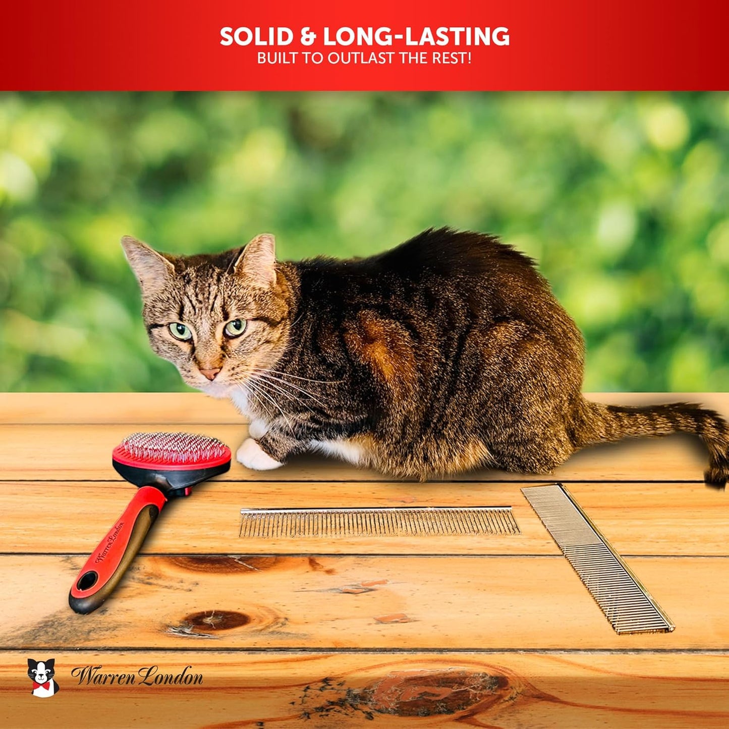 Warren London Cool Cat Greyhound Style Comb – 7.5" Professional Copper Cat Grooming Comb with Fine & Coarse Teeth, Rounded Pins for Detangling/Sensitive Skin, Deshedding & Dematting