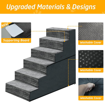 31" H Dog Stairs for Small and Medium Dogs 7-Step Ramps for High Beds and Couch Non-Slip Extra Wide Pet Stairs for Old Dogs and Puppy and Cat - Stable & Durable with Machine Washable Cover Indoor