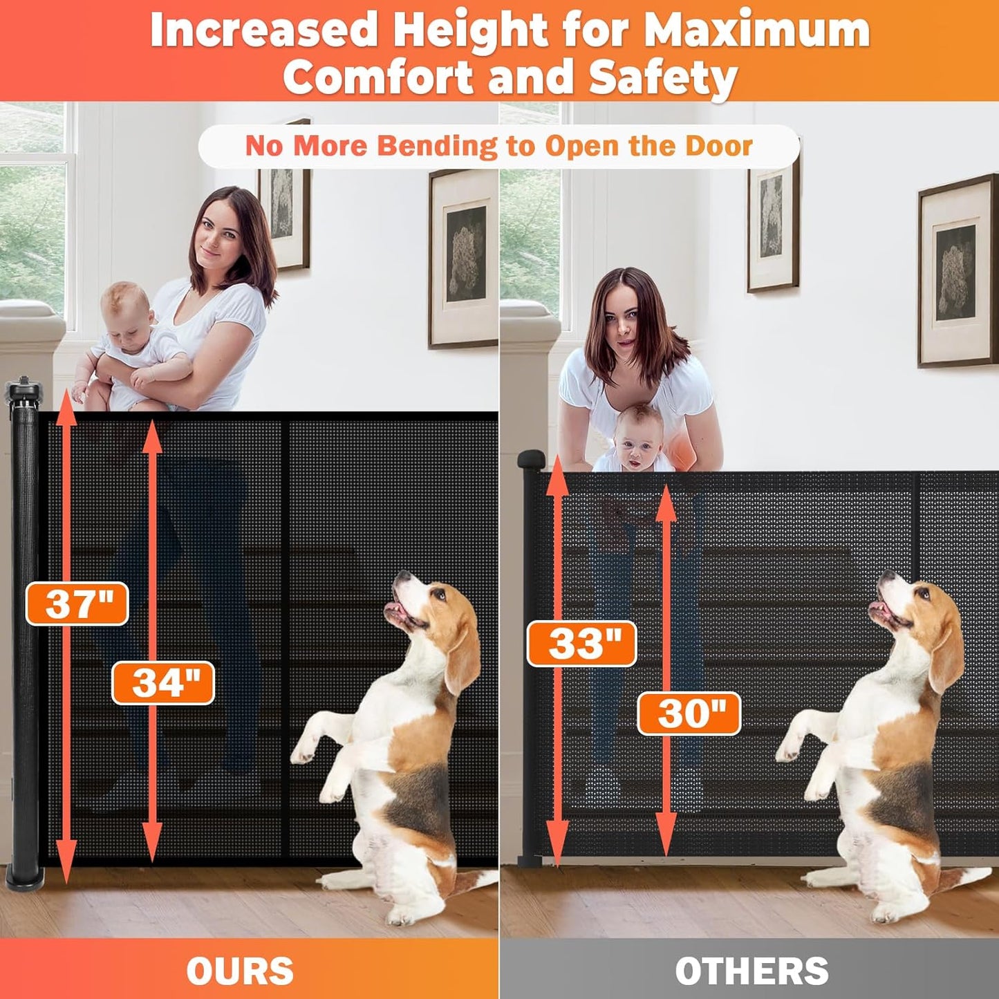 19.7ft Retractable Baby Gates Dog Gate - 236" Extra Wide Expandable Child Safety Gate,37" Tall Toddler Pet Mesh Gate with Reinforced Strips for Doorways,Stairs,Hallways,Outdoor & Indoor Large Openings