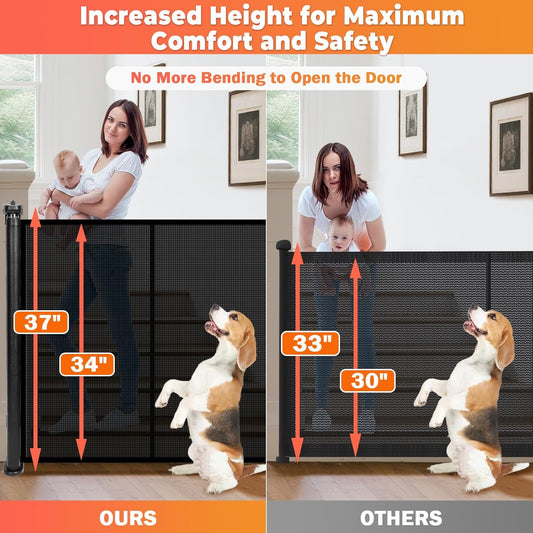 19.7ft Retractable Baby Gates Dog Gate - 236" Extra Wide Expandable Child Safety Gate,37" Tall Toddler Pet Mesh Gate with Reinforced Strips for Doorways,Stairs,Hallways,Outdoor & Indoor Large Openings