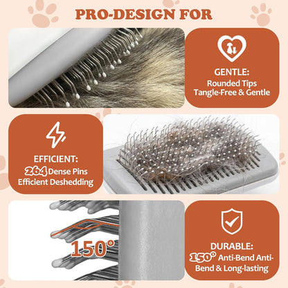 Self Cleaning Slicker Brush,2-Level Adjustable Dog Brush for Thick Undercoat,Golden Retriever,Border Collie,Poodle,Long Haired Summer Shedding(Green)