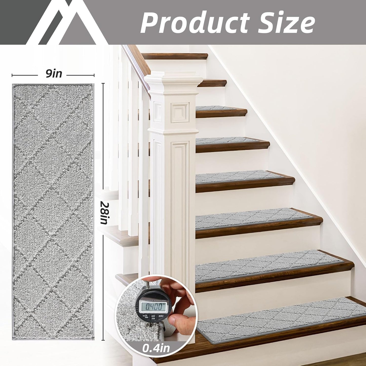 COSY HOMEER Edging Stair Treads Non-Slip Carpet Mat 28inX9in Indoor Stair Runners for Wooden Steps, Edging Stair Rugs for Kids and Dogs, 100% Polyester TPE Backing (7pc, Beige)
