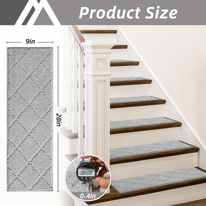COSY HOMEER Edging Stair Treads Non-Slip Carpet Mat 28inX9in Indoor Stair Runners for Wooden Steps, Edging Stair Rugs for Kids and Dogs, 100% Polyester TPE Backing (7pc, Beige)