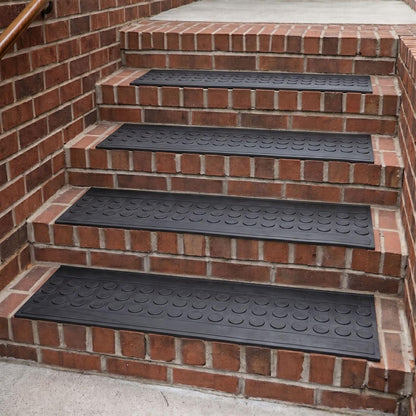 Ottomanson Outdoor Rubber Stair Treads – Ribbed Heavy-Duty Non-Slip Stair Mats – Best Grip on Concrete, Brick & Textured Step – Fastening Recommended for Wooden & RV Steps, Pack of 5