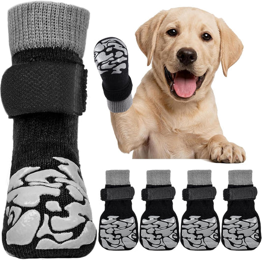 Kuoser Non-Slip Dog Socks, 2 Pairs Socks to Prevent Licking Paws, Paw Protectors for Hot Pavement, Hardwood Floors, Traction Control for Small, Medium, Large Dogs