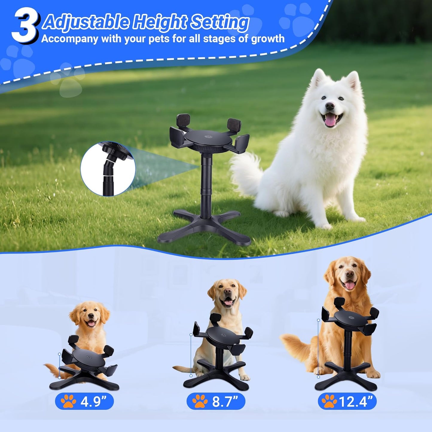 Dog Bowls Elevated Adjustable Stand, Raised Bowl with 3 Heights & Tilted Feeding Stand, Compatible with Various Bowls, for Medium & Large Breeds (1 Pack) Black