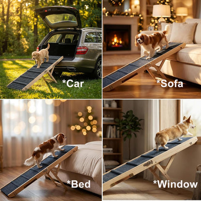 Dog Ramp for Sofa, Couch – Foldable Wooden Pet Ramp with 4 Adjustable Heights, Anti-Slip Surface & Safety Support for Small Dogs, Senior Pets with Joint Pain – Portable Pet Steps Stairs (S)