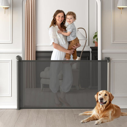 Retractable Baby Gate, Baby Gate for Stairs Auto-Lock, Dog Gates for Doorways Safety, Extends to 34.5x55in, Black