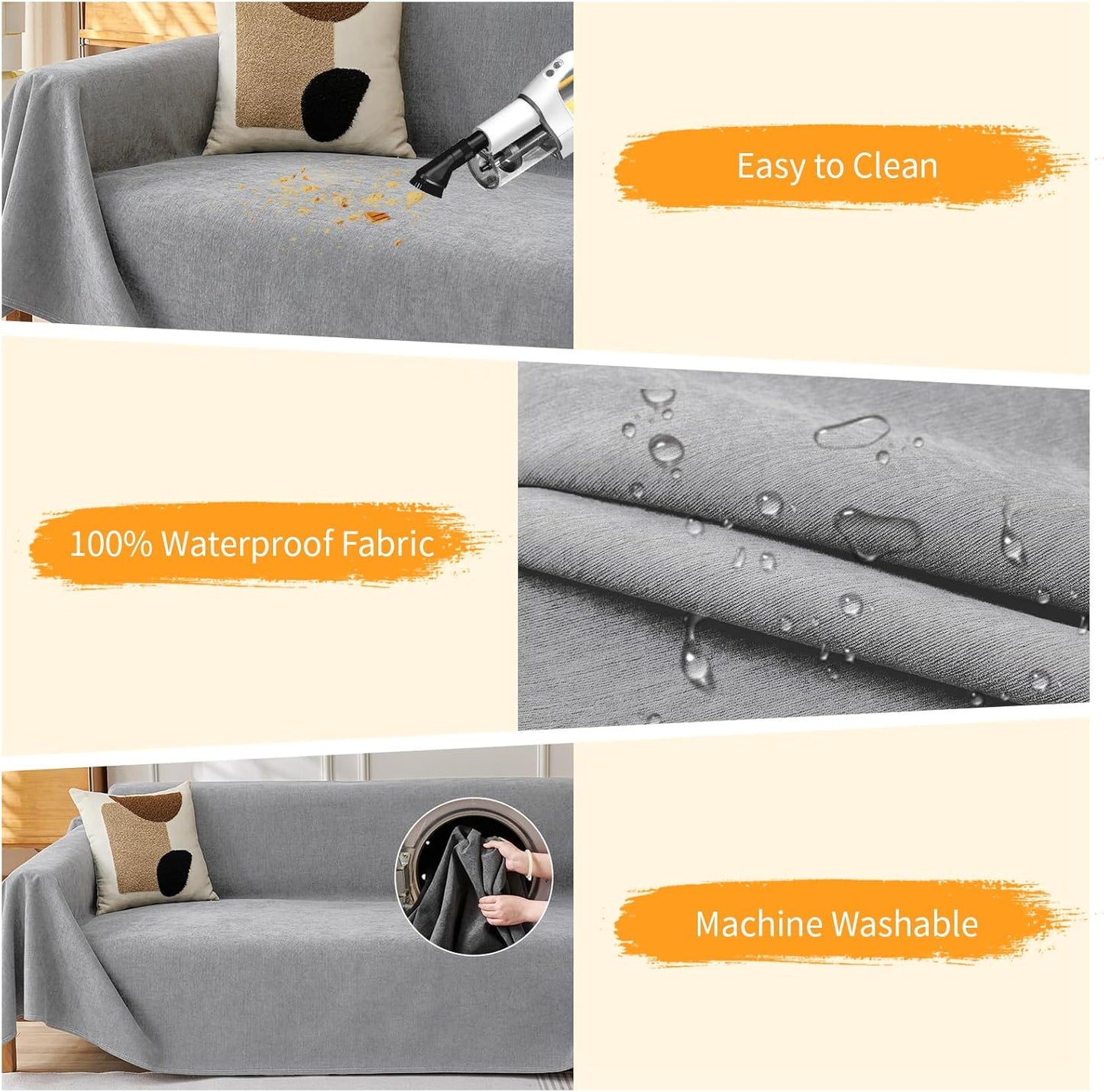 Deep Dream Cat-Scratch Resistant Couch Cover, Waterproof Sofa Cover for 3 Cushion Couch Washable, Pet Friendly Couch Protectors Anti Slip Thickened Love Seat Slipcovers for Pets, 71" x 118", Dark Grey