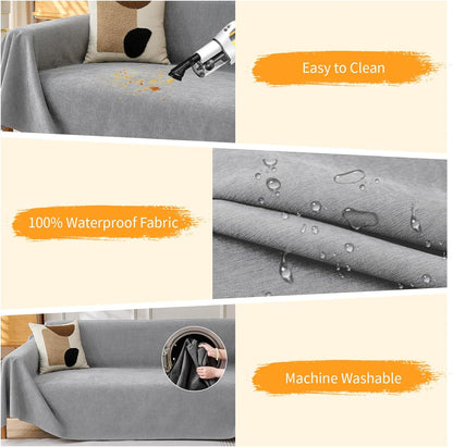 Deep Dream Cat-Scratch Resistant Couch Cover, Waterproof Sofa Cover for 3 Cushion Couch Washable, Pet Friendly Couch Protectors Anti Slip Thickened Love Seat Slipcovers for Pets, 71" x 118", Dark Grey