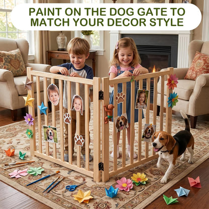 Wooden Freestanding Dog Gates,23" H Foldable Wood Pet Gate Indoor, No-Painted Puppy Gate for Doorways, Stairs, 23" Height-2 Panels
