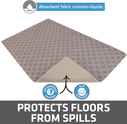Drymate Pet Bowl Placemat, Dog & Cat Food Feeding Mat - Absorbent Fabric, Waterproof Backing, Slip-Resistant - Machine Washable/Durable (USA Made) (12” x 20”) (Indigo)