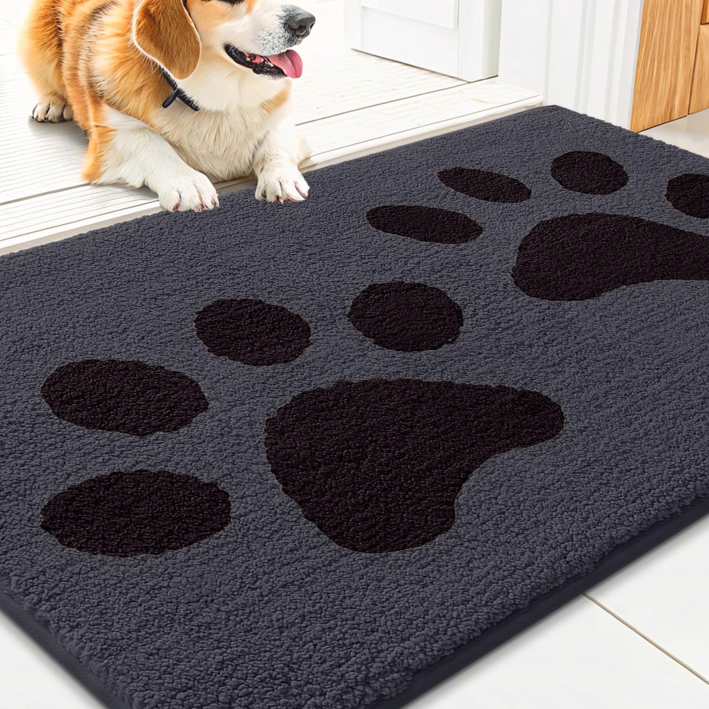 Smiry Dog Door Mat for Muddy Paws, Absorbs Moisture and Dirt, Low-Profile Entryway Mat with Non-Slip Backing, Entry Indoor Outdoor Doormat for Inside Floor (30x20 Inches, Grey, Striped)