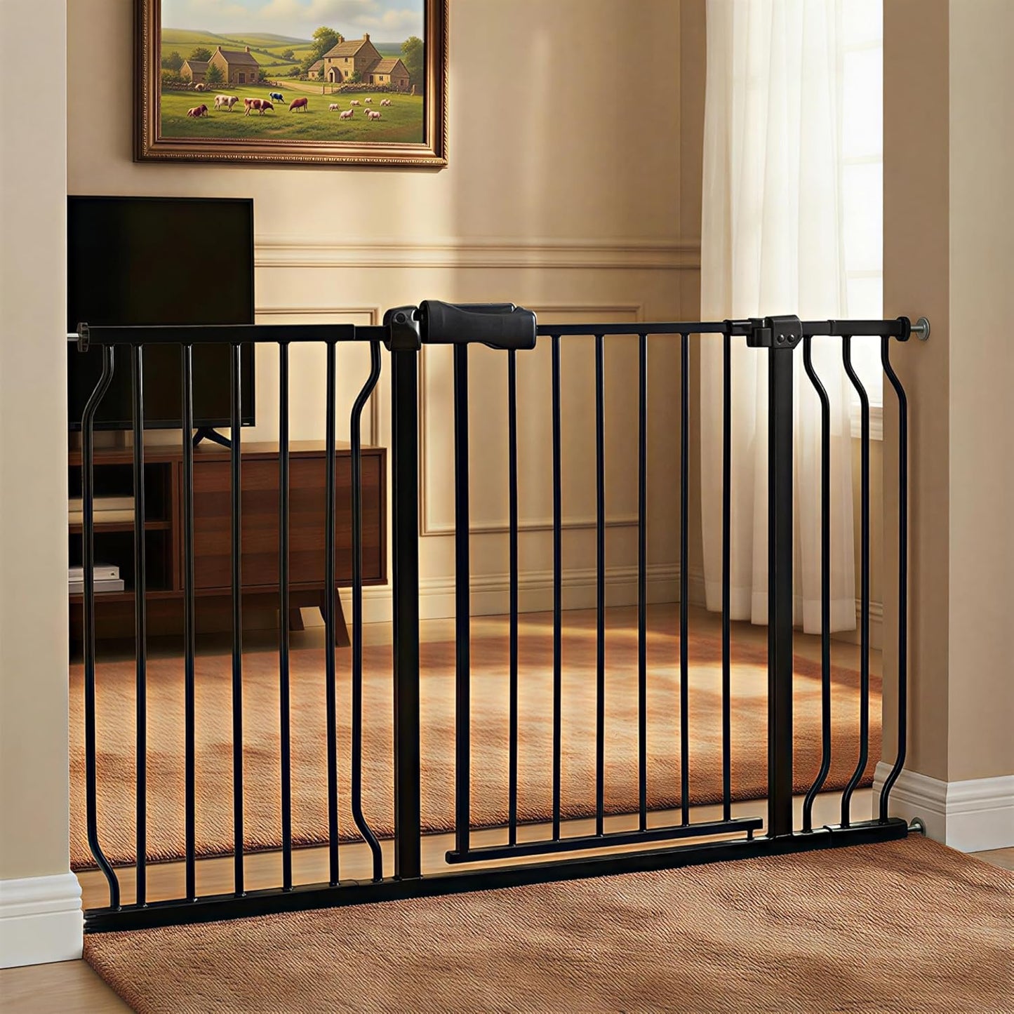 Extra Wide 76.4-81 Inch Large Baby Gates for Stairs, Doorways - No Drilling, Pressure Mounted Pet Gates for Kids & Dogs