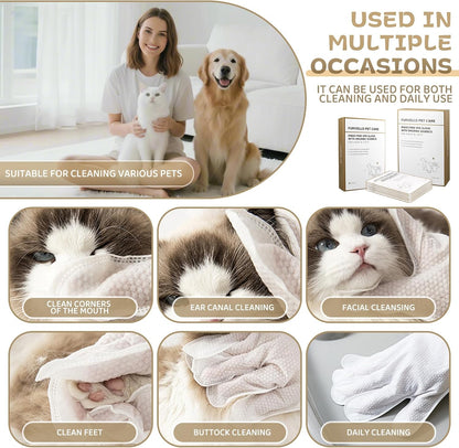 Pet Glove Wipes for Dogs and Cats 20 Count Dog Cleaning Wipes for Paws and Butt Waterless Dog Bath Wipes Hypoallergenic Fragrance Free with 10 Sealing Stickers and 5 Drying Towels