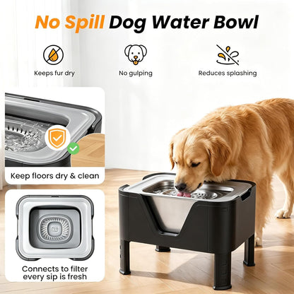 18L (4.7Gal) Extra Large (17.9x14x14.7) Elevated Dog Water Bowl, 4-Level Height Adjustable Raised Stand for Large & XL Dogs, Stainless Steel No-Spill Bowl with Replaceable Filter for Multi Dog