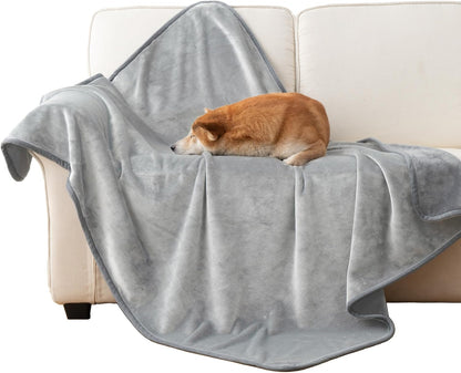 Waterproof Dog Blankets Pet Blanket 50"x60", Soft Fluffy Sofa Car Bed Protector, Reversible Sherpa Fleece Dog Blanket for Large Dogs (Dark Grey-Paws)