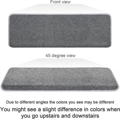 PURE ERA Bullnose Carpet Stair Treads Set Tape Free Non-Slip Indoor Stair Protectors Pet Friendly Rugs Covers Soft Skid Resistant Washable Reusable 9.5" x 30"(14 Pieces,Cream Gray)