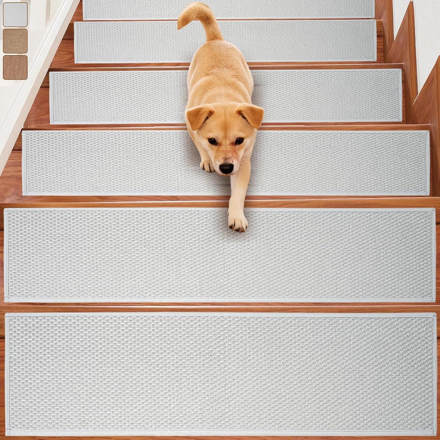 Carpet Stairs Runner for Wood Stairs, 8"x 30",Reusable Washable Self-Stick Stair Treads, for Indoor Steps, Non Slip for Kids Elders and Pets Stair Mats Residue Free, Grey 15-Pack