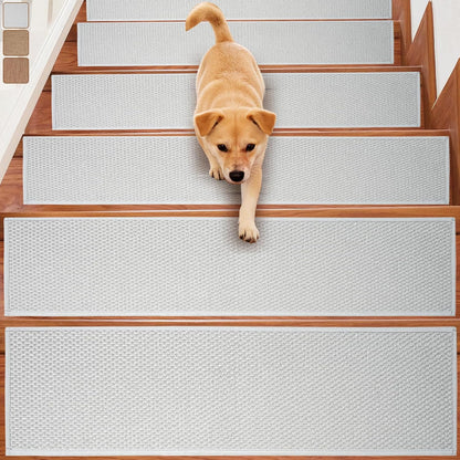 Carpet Stairs Runner for Wood Stairs, 8"x 30",Reusable Washable Self-Stick Stair Treads, for Indoor Steps, Non Slip for Kids Elders and Pets Stair Mats Residue Free, Grey 15-Pack