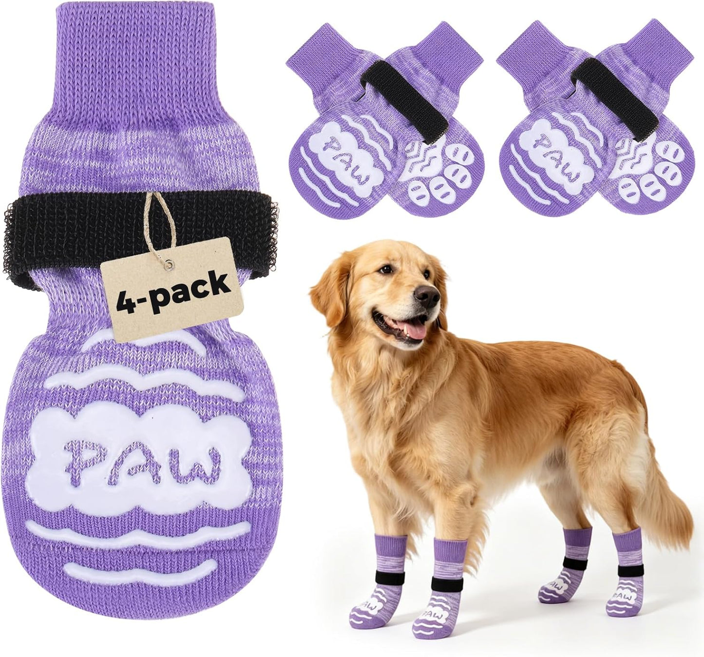 BINGPET Dog Socks to Prevent Licking Paws -Dog Shoes for Hot Pavement,Extra-Thick Grippy Dogs Sock for Hardwood Floors Anti-Slip,4Pcs All-Weather Boots Paw Protector for Small Medium Large Senior Dogs