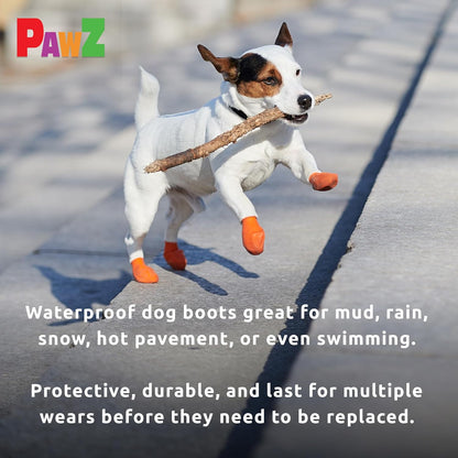 PawZ Rubber Dog Boots for Large Paws - All-Weather Waterproof Dog Shoes, Anti-Slip Traction for Rain, Snow, Mud & Hot Pavement - Pull-On Dog Booties, Purple - Large (3"- 4") - Pack of 24