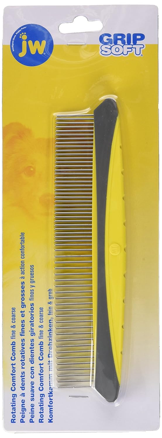 JW Pet Company 8-Inch Gripsoft Rotating Comfort Comb, Fine and Coarse,Gray/Yellow