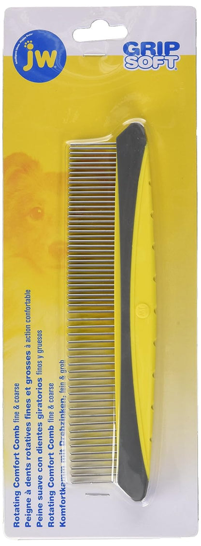 JW Pet Company 8-Inch Gripsoft Rotating Comfort Comb, Fine and Coarse,Gray/Yellow
